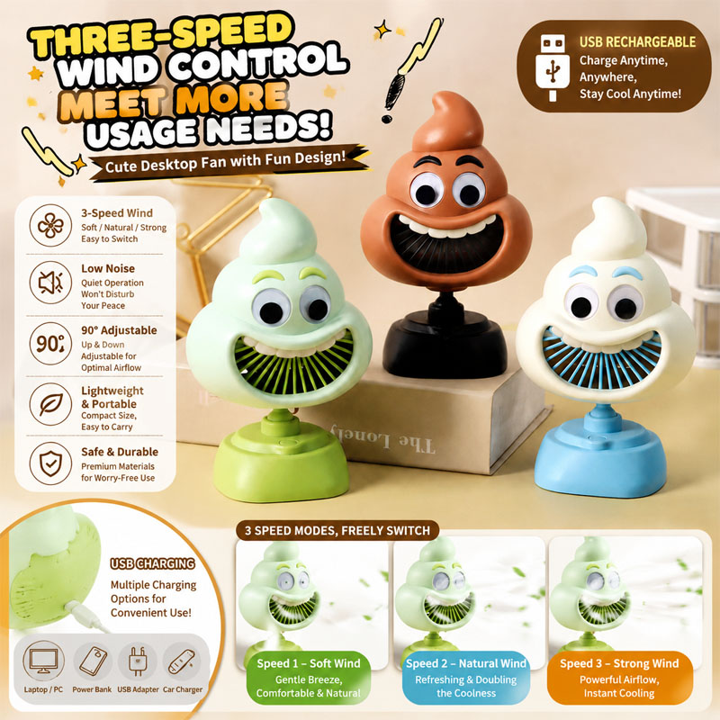Usb Desk Fan - Funny Poop Emoji Mini Desktop Fan