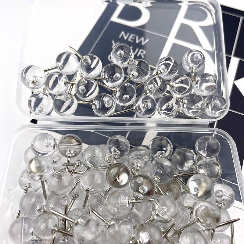 Home Office Head - 100pcs Transparent Thumbtacks, with Plastic Box,