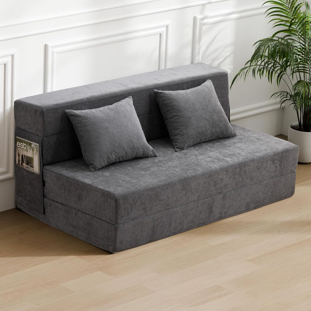 Home Office Guest Room - Convertible Sleeper Chair with Pillow, Grey,