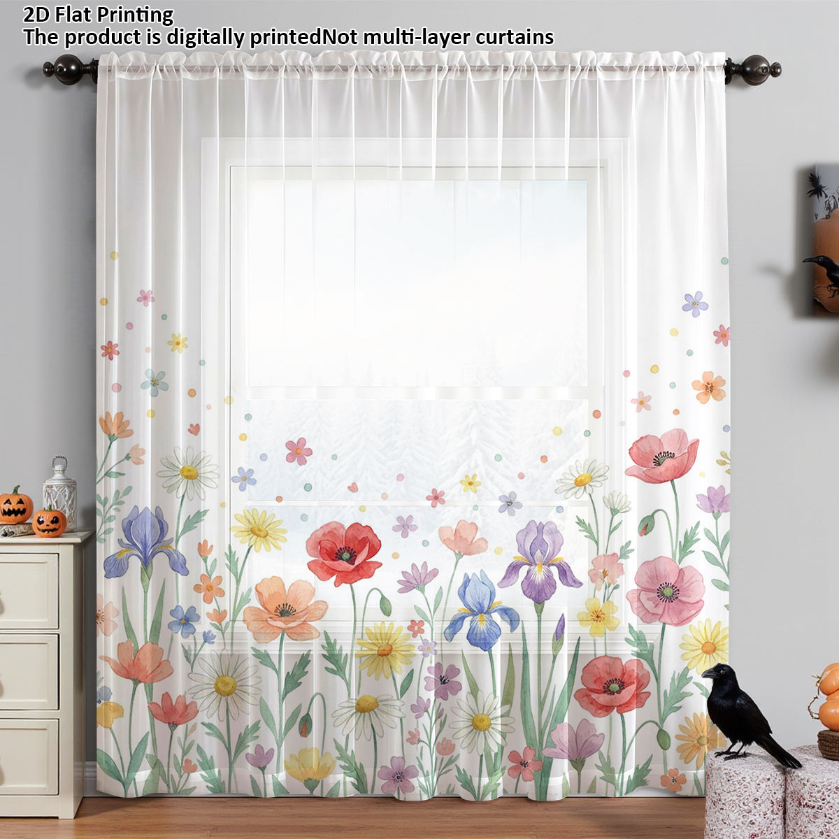 Floral Privacy Sheer Curtain,G - Home Office With Plants review and price