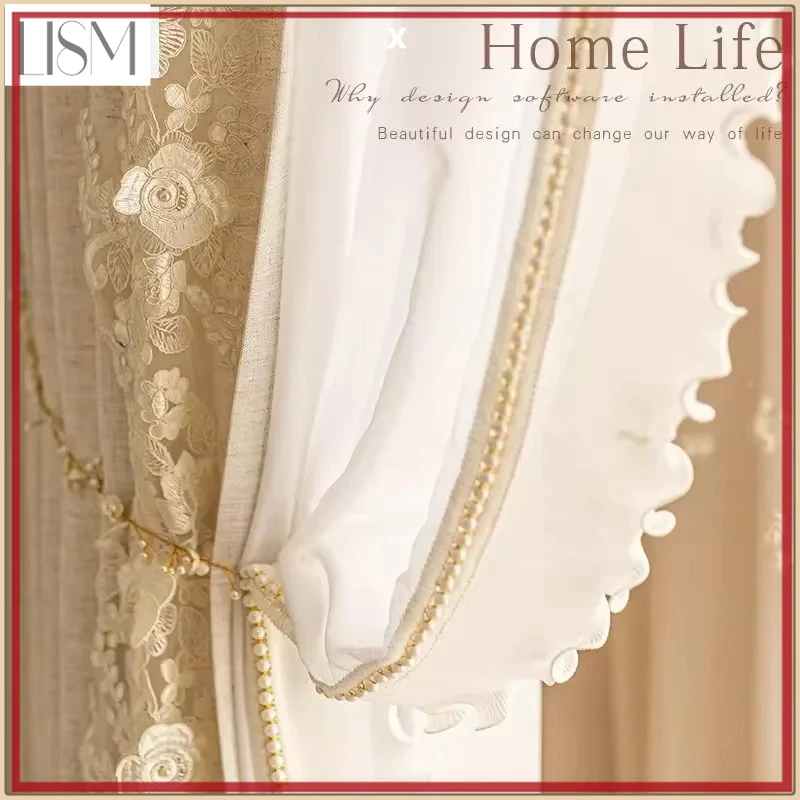 French Beige Cotton Linen Embr - Home Office Guest Room review and price