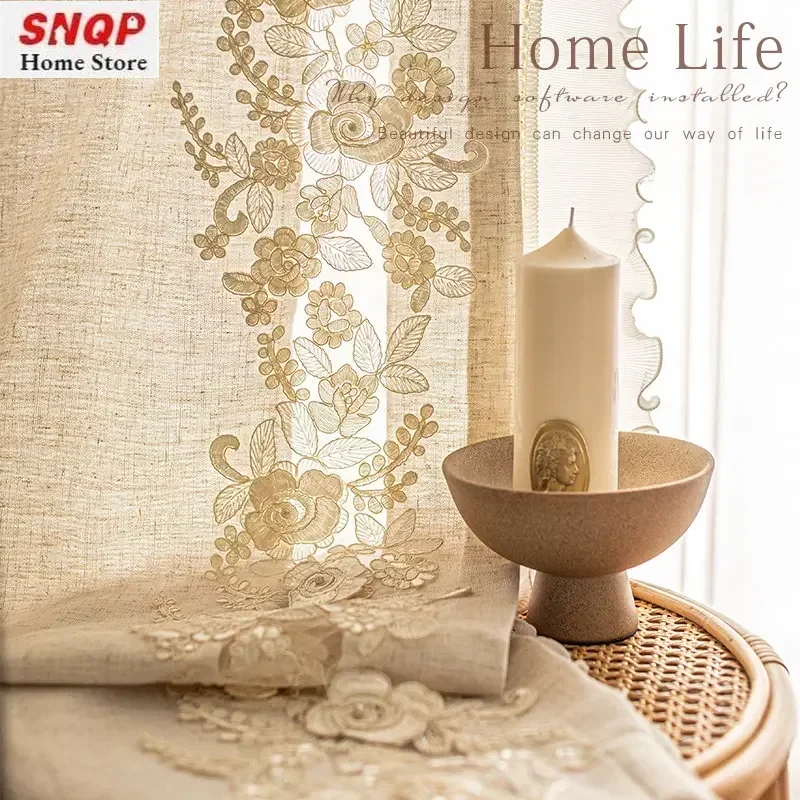 French Beige Cotton Linen Embr - Home Office Guest Room review and price