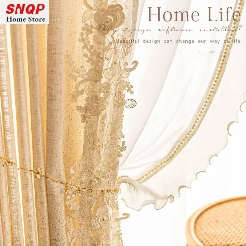 French Beige Cotton Linen Embr - Home Office Guest Room review and price