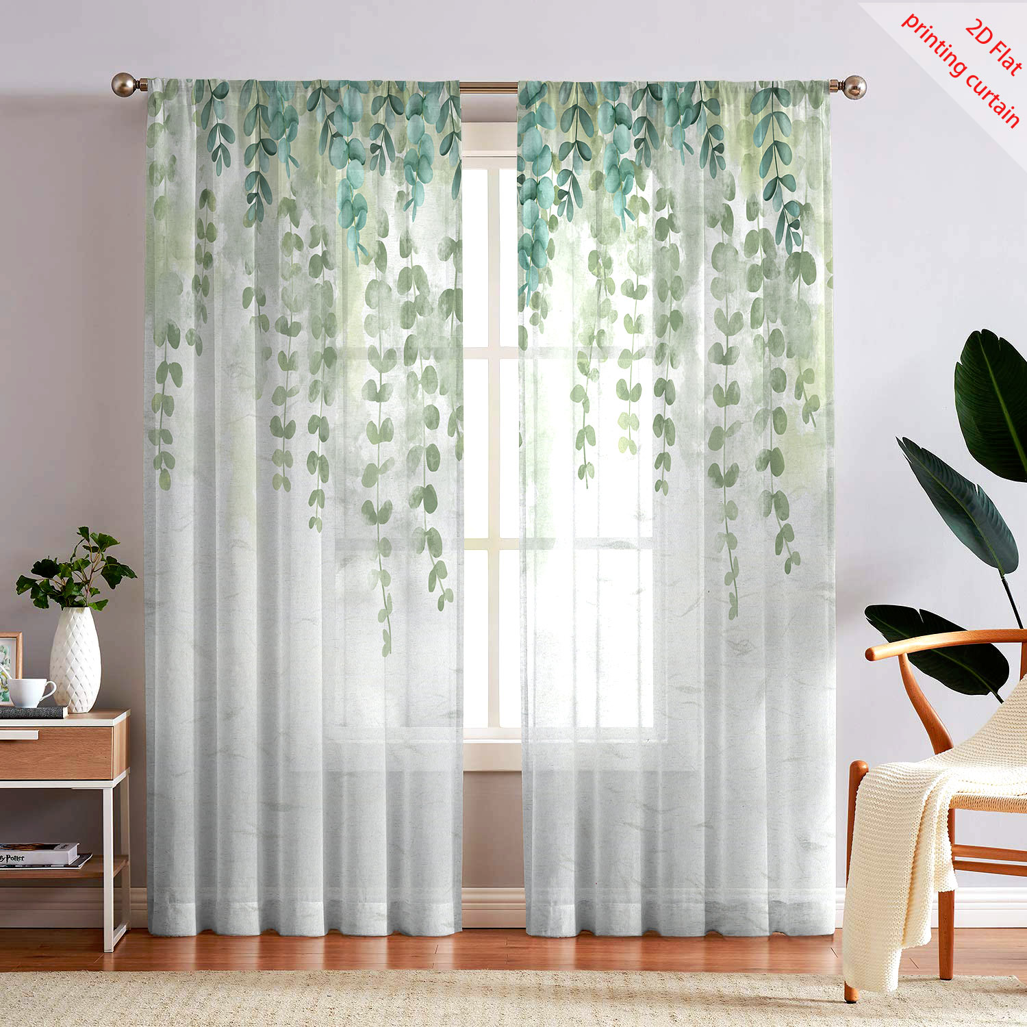 Printed transparent gauze curt - Home Office With Plants review and price