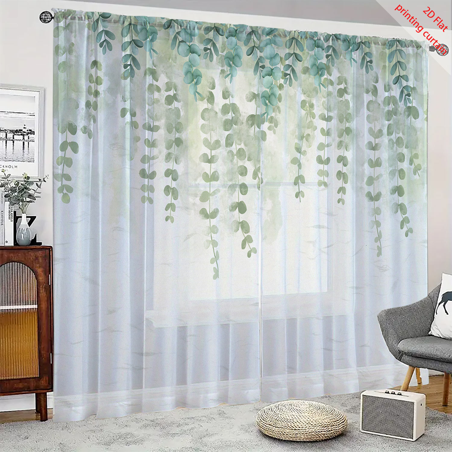 Printed transparent gauze curt - Home Office With Plants review and price