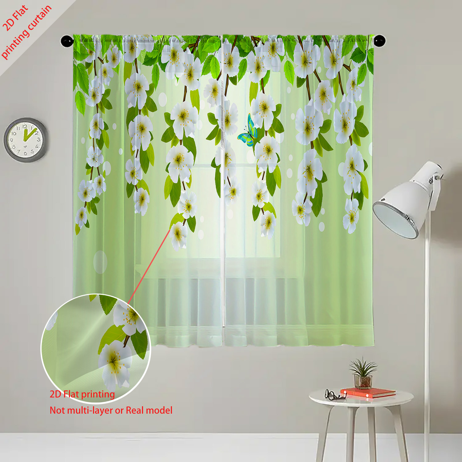 Printed transparent gauze curt - Home Office With Plants review and price