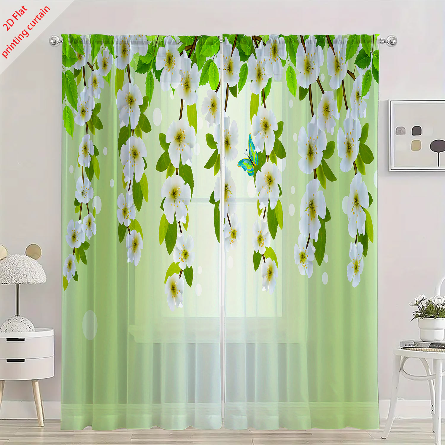 Printed transparent gauze curt - Home Office With Plants review and price