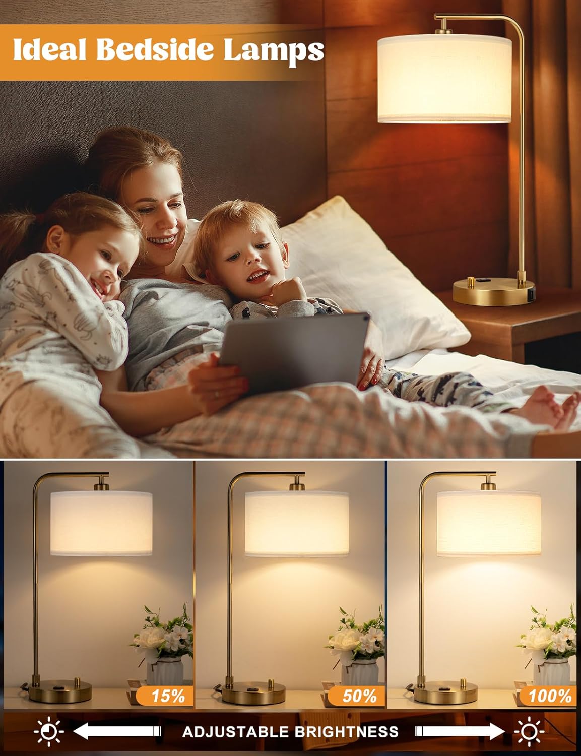 Gold Table Lamp With USB Port  - Home Office Guest Room review and price